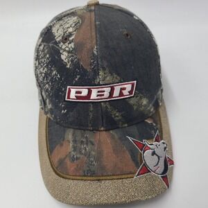 Vintage PBR Hat Strapback Camo Brown Mossy Oak Hunting Staff Bull Riders Men